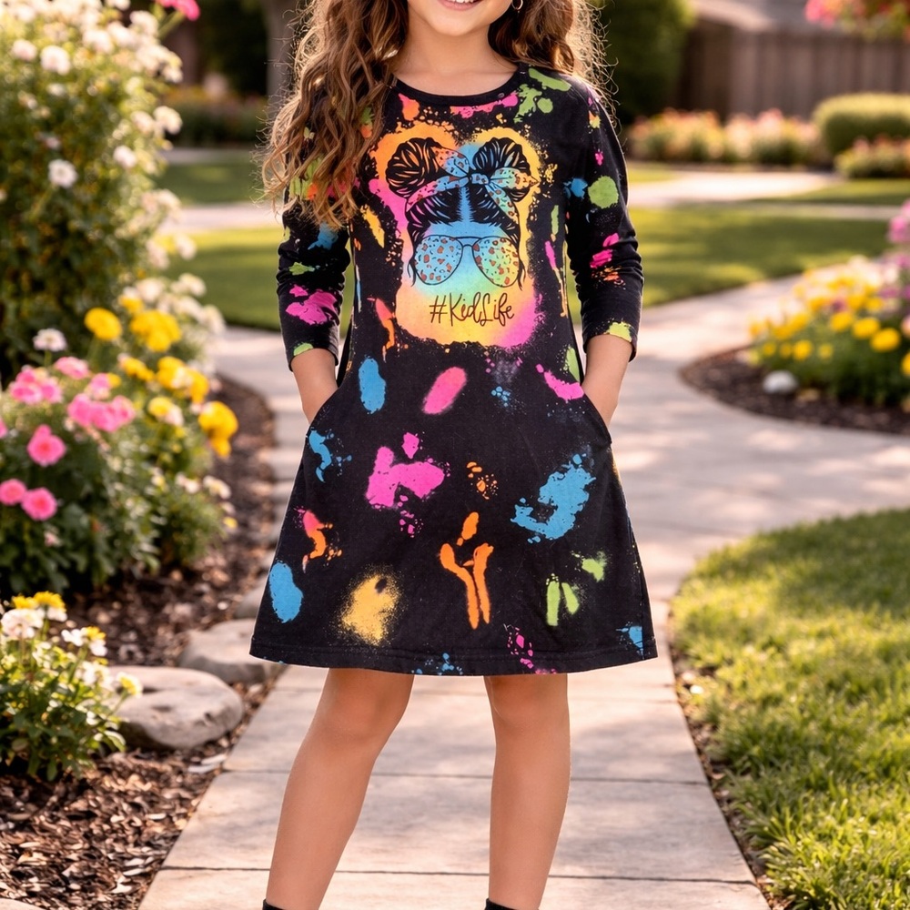 SHEIN Black and Multicolor Graphic Kids Dress - Picture 7 of 7
